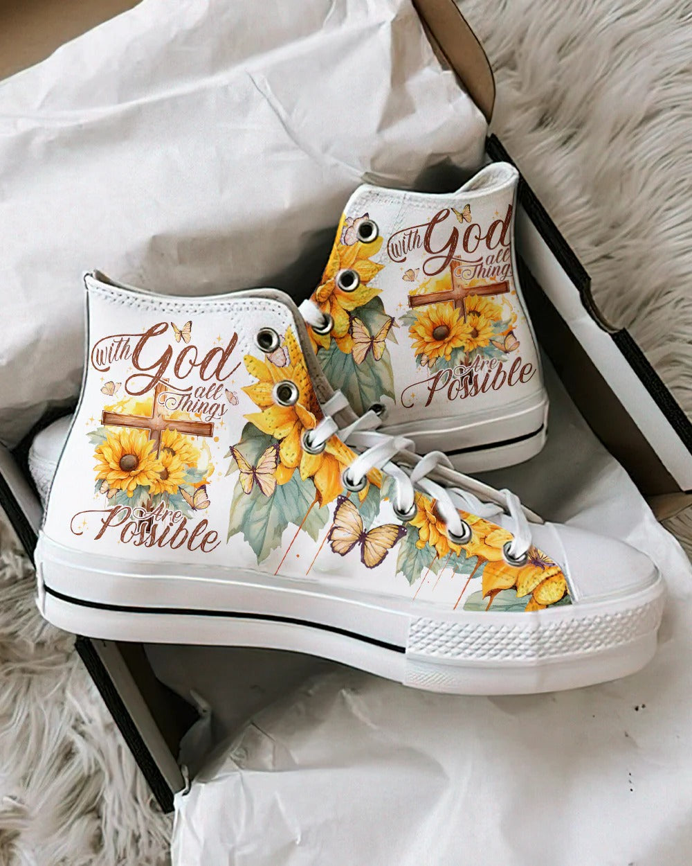 Cowgic With God All Things Are Possible High Top Canvas Shoes