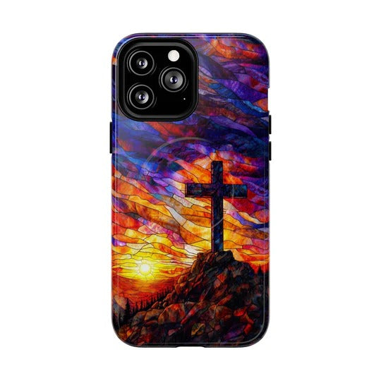 Cowgic Dramatic Sunset Stained-Glass Cross Magnetic Phone Case