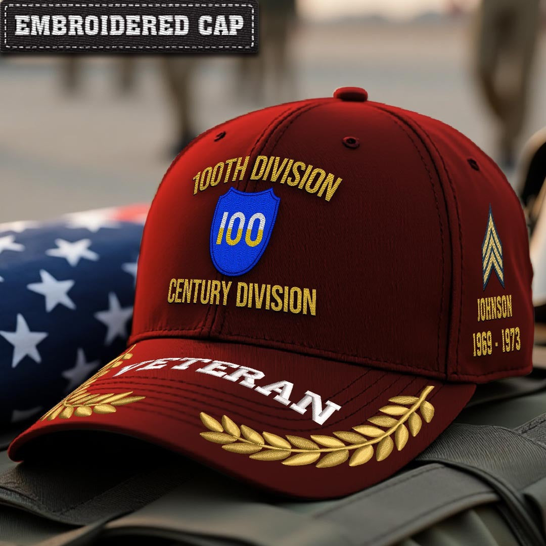 Cowgic U.S. Army 100th Division Embroidered Classic Structured Cap - Embroidered Cap for Veterans