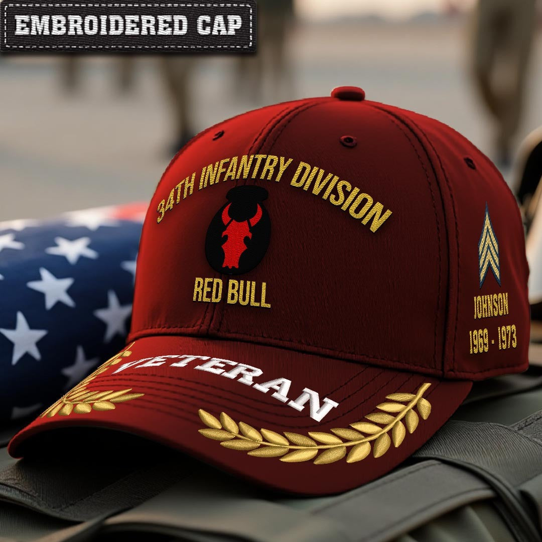 Cowgic U.S. Army 34th Infantry Division Embroidered Classic Structured Cap - Embroidered Cap for Veterans