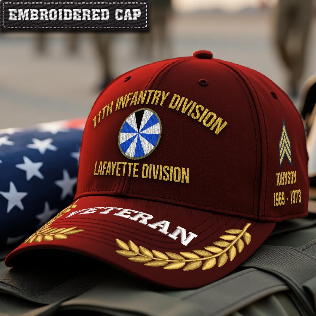 Cowgic U.S. Army 11th Infantry Division Embroidered Classic Structured Cap - Embroidered Cap for Veterans