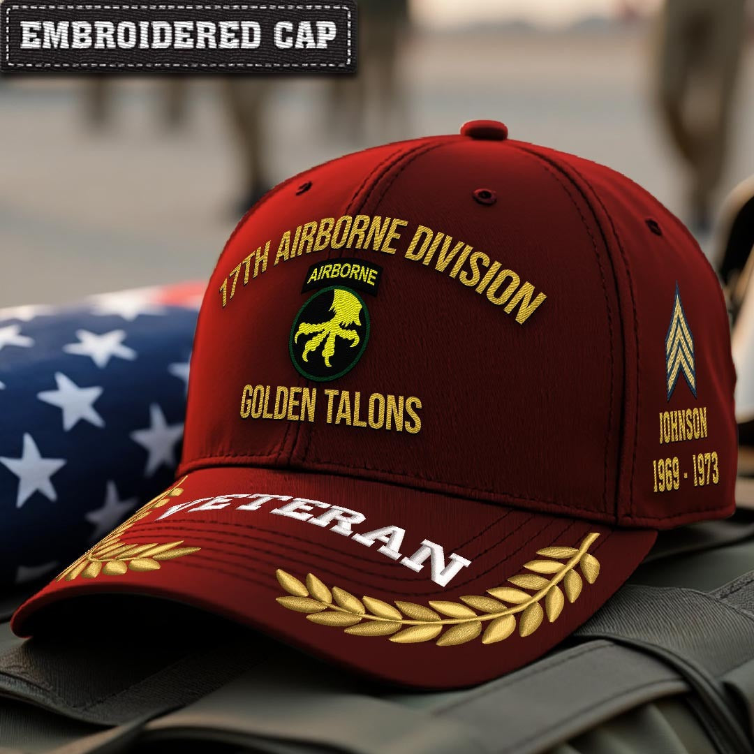 Cowgic U.S. Army 17th Airborne Division Embroidered Classic Structured Cap - Embroidered Cap for Veterans