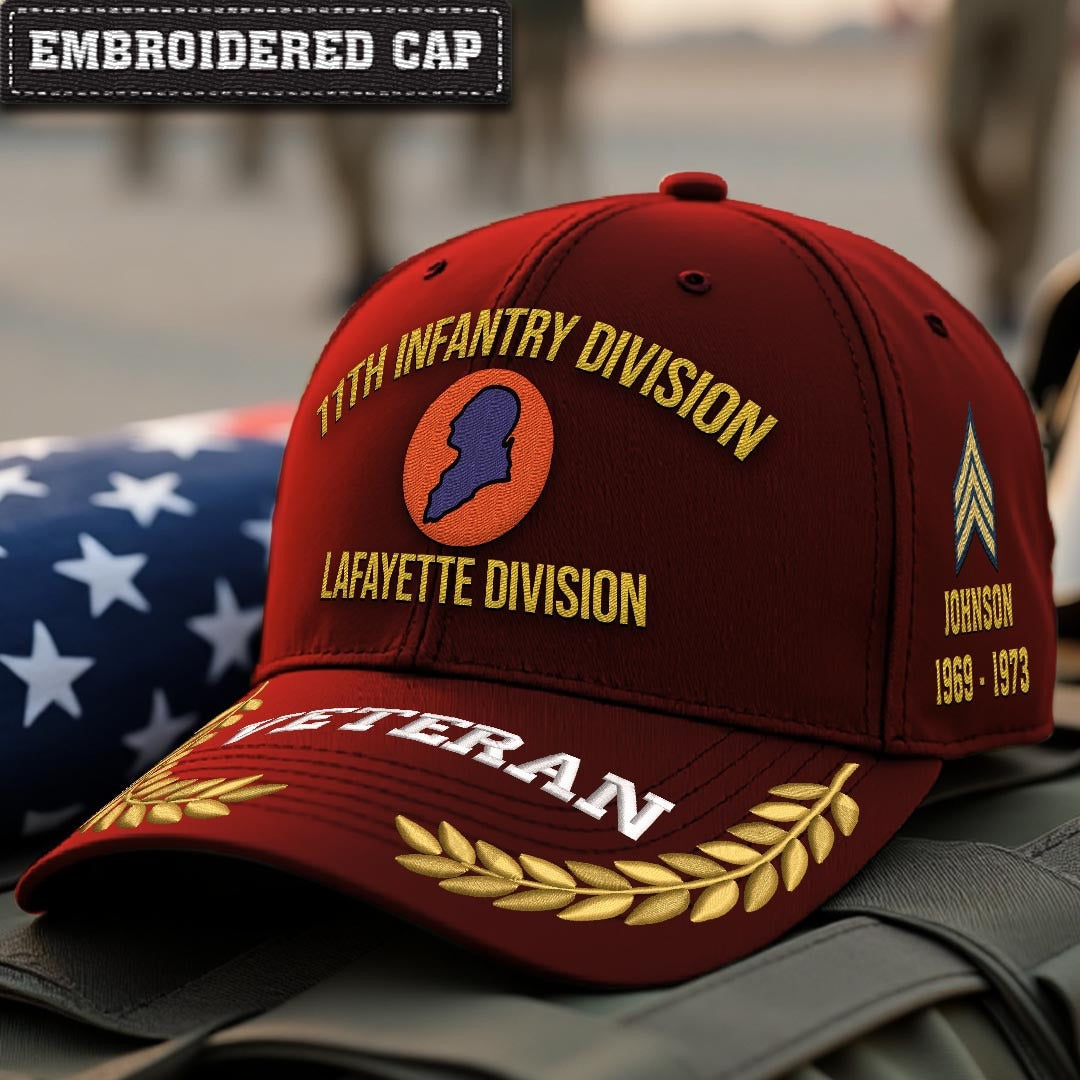Cowgic U.S. Army 11th Infantry Division (1918-1919) Embroidered Classic Structured Cap - Embroidered Cap for Veterans