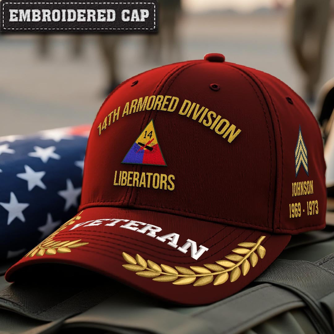 Cowgic U.S. Army 14th Armored Division Embroidered Classic Structured Cap - Embroidered Cap for Veterans