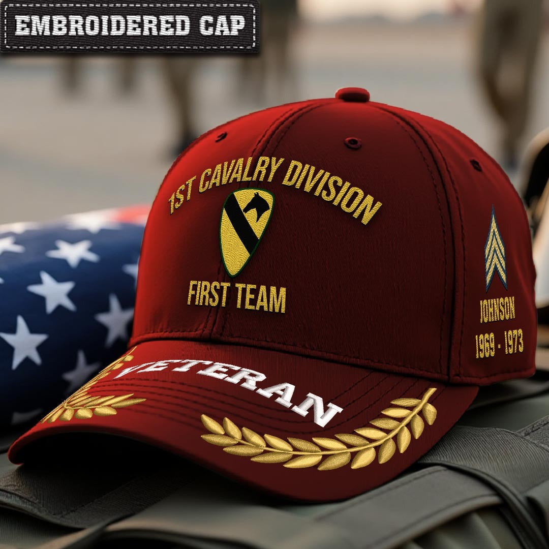 Cowgic U.S. Army 1st Cavalry Division Embroidered Classic Structured Cap - Embroidered Cap for Veterans