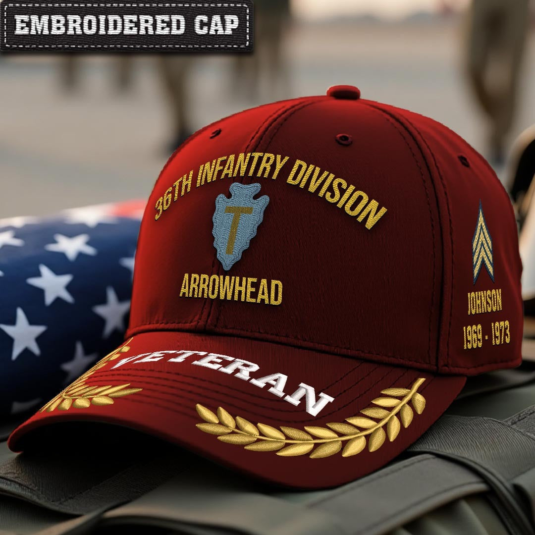 Cowgic U.S. Army 36th Infantry Division Embroidered Classic Structured Cap - Embroidered Cap for Veterans
