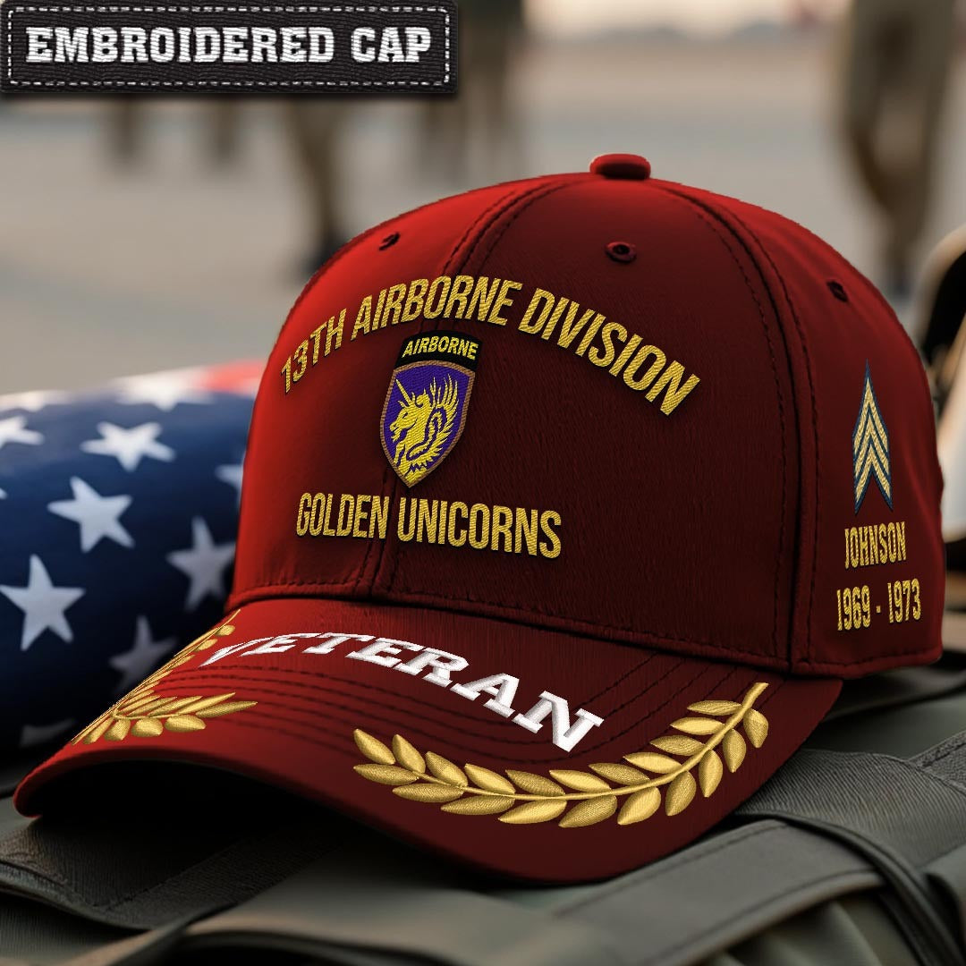 Cowgic U.S. Army 13th Airborne Division Embroidered Classic Structured Cap - Embroidered Cap for Veterans