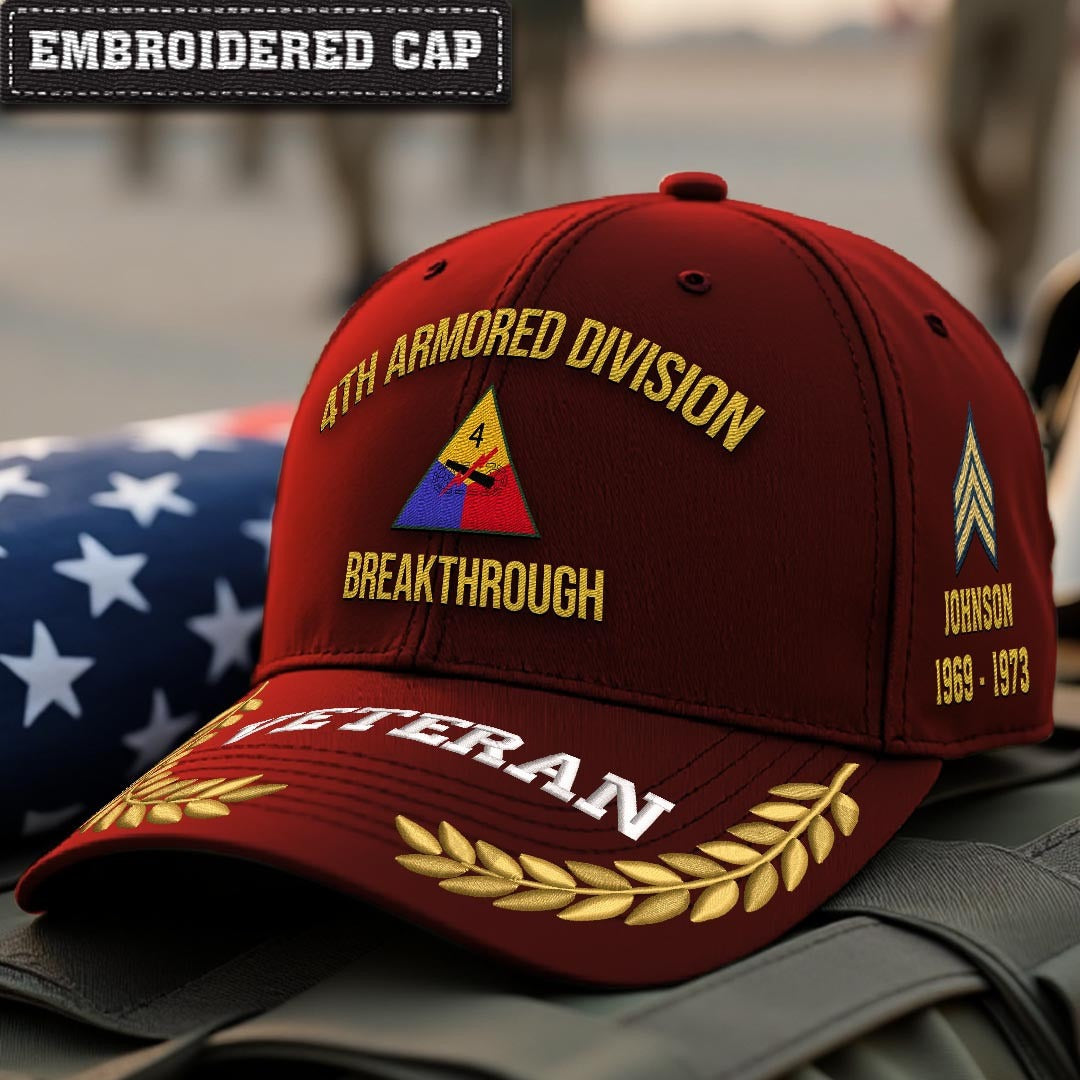 Cowgic U.S. Army 4th Armored Division Embroidered Classic Structured Cap - Embroidered Cap for Veterans