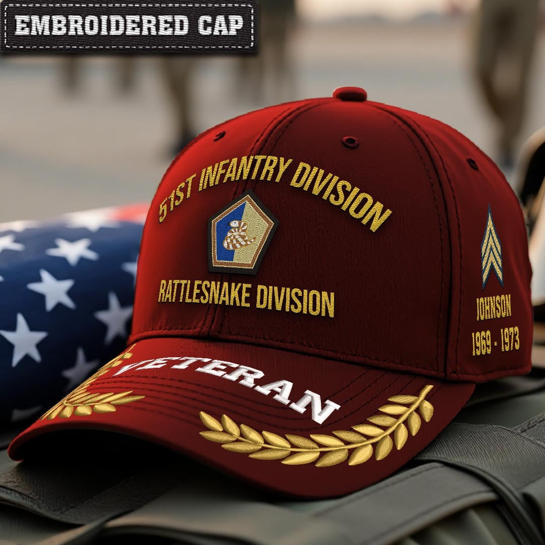 Cowgic U.S. Army 51st Infantry Division Embroidered Classic Structured Cap - Embroidered Cap for Veterans