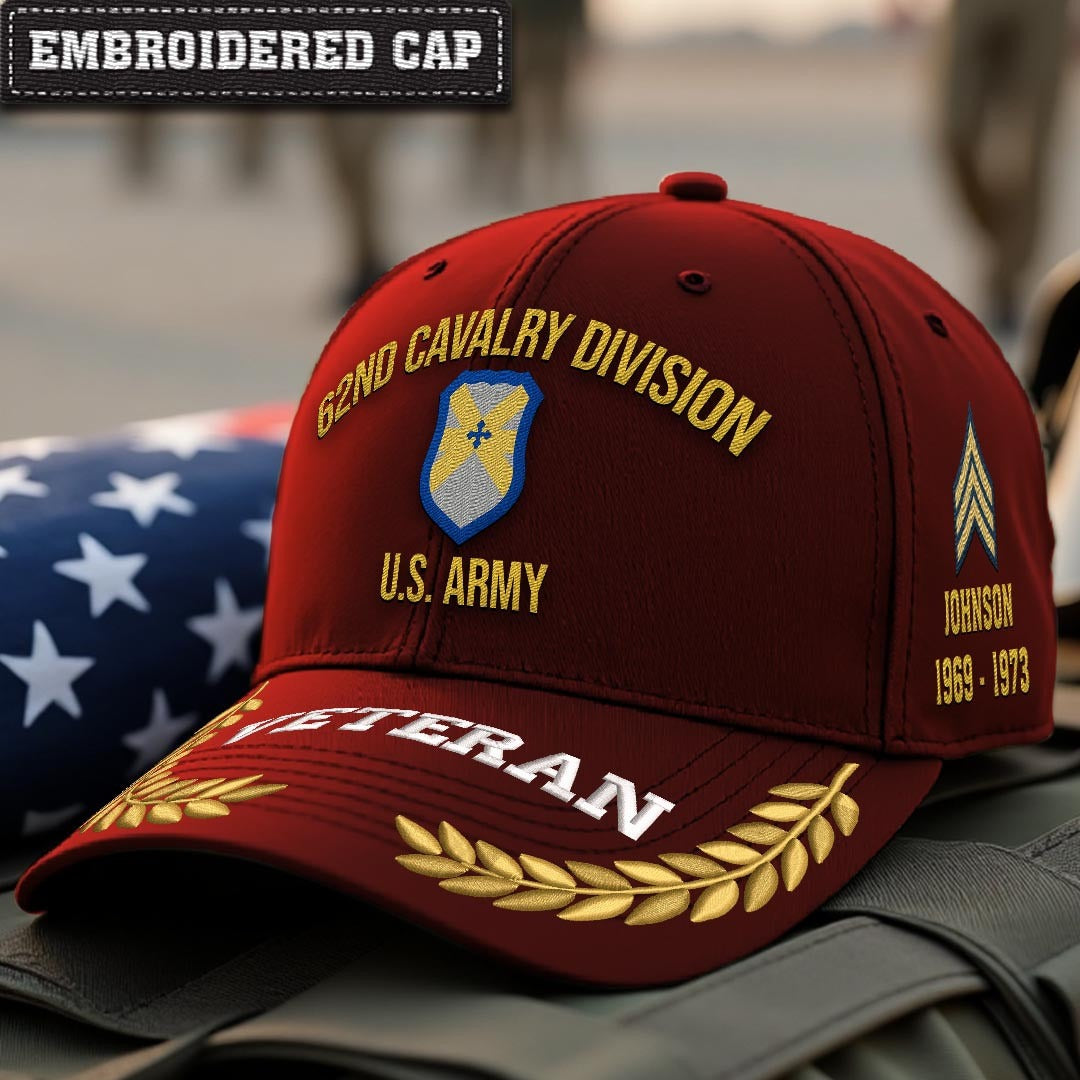 Cowgic U.S. Army 62nd Cavalry Division Embroidered Classic Structured Cap - Embroidered Cap for Veterans