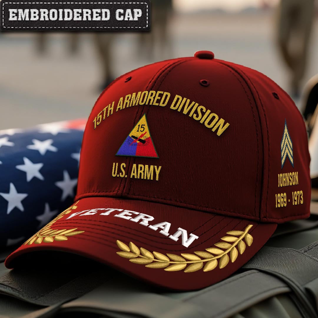 Cowgic U.S. Army 15th Armored Division Embroidered Classic Structured Cap - Embroidered Cap for Veterans
