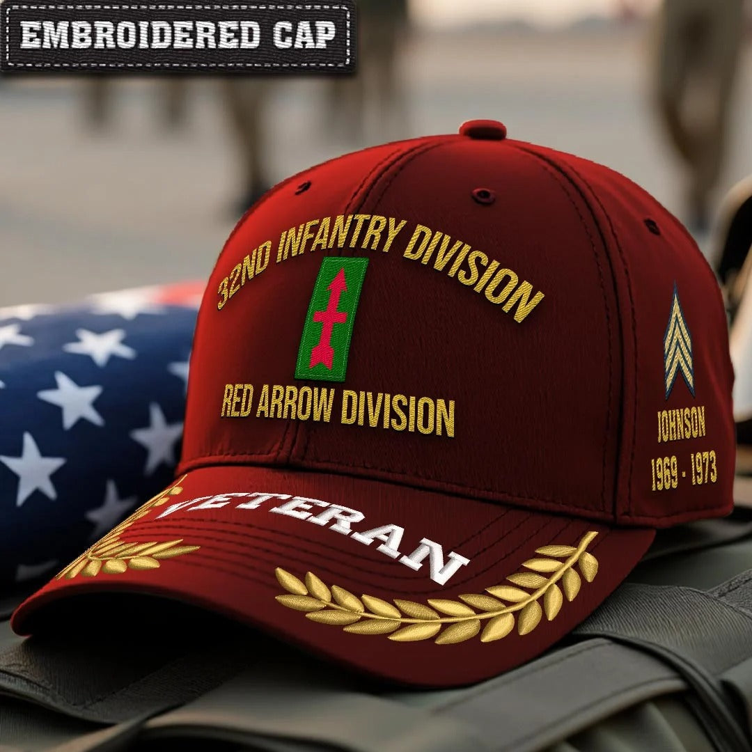 Cowgic U.S. Army 32nd infantry division Embroidered Classic Structured Cap - Embroidered Cap for Veterans