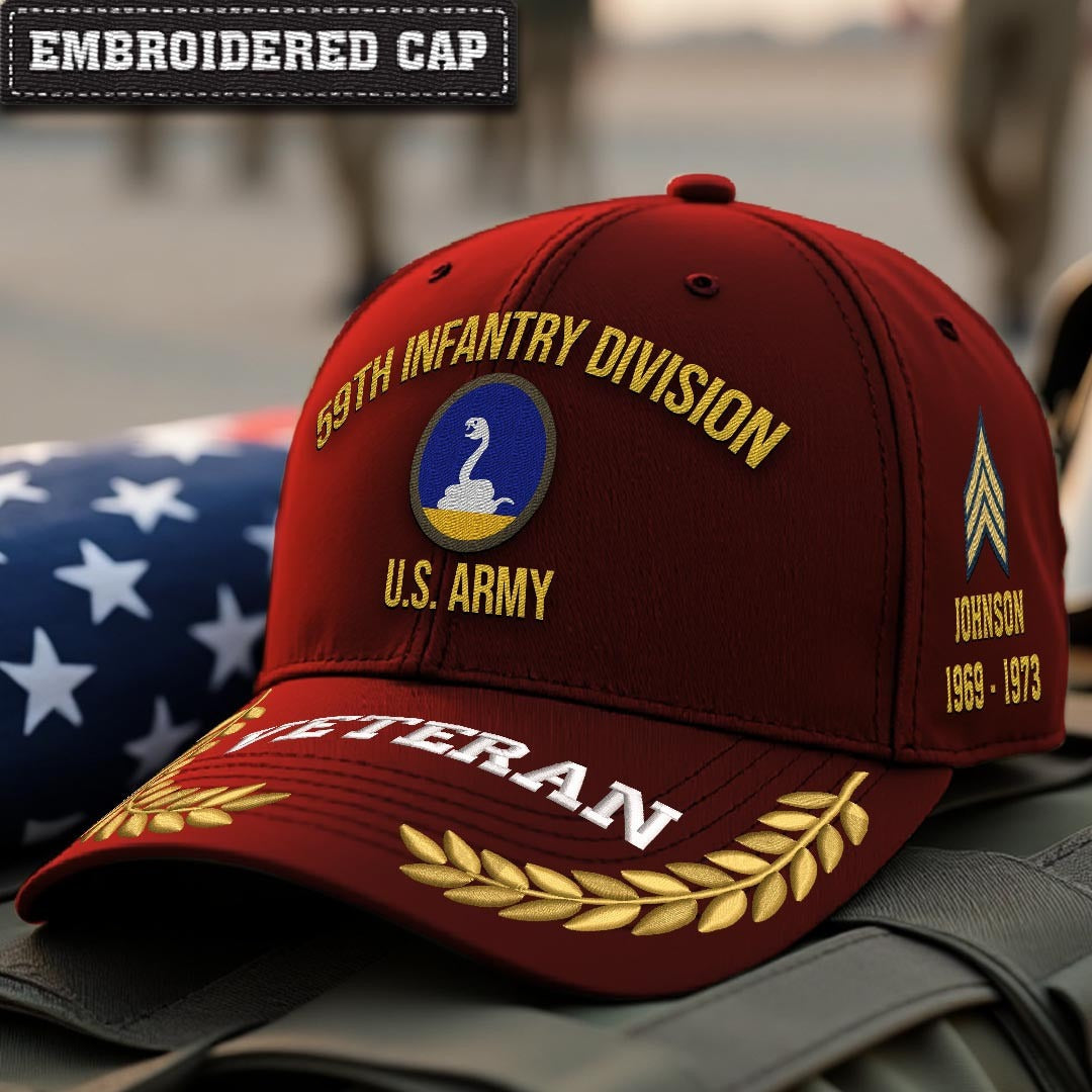 Cowgic U.S. Army 59th Infantry Division Embroidered Classic Structured Cap - Embroidered Cap for Veterans
