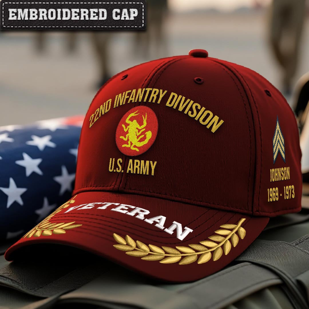 Cowgic U.S. Army 22nd Infantry Division Embroidered Classic Structured Cap - Embroidered Cap for Veterans