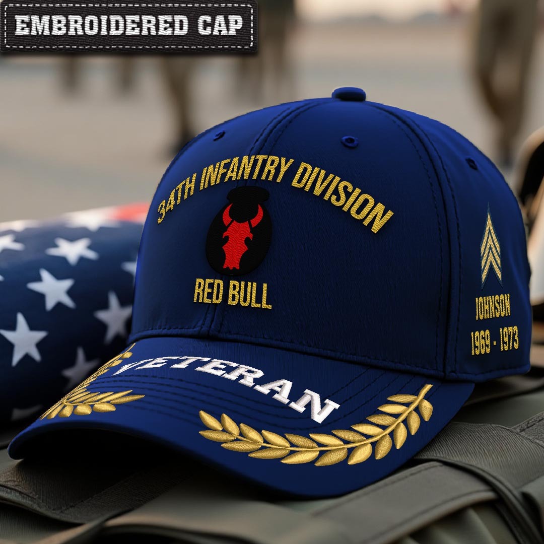Cowgic U.S. Army 34th Infantry Division Embroidered Classic Structured Cap - Embroidered Cap for Veterans