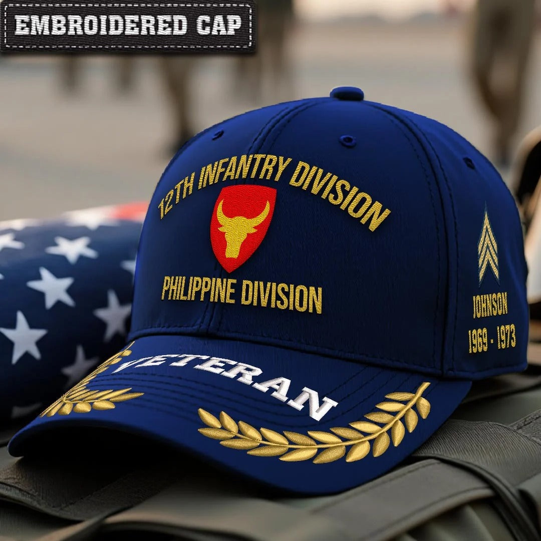 Cowgic U.S. Army 12th Infantry Division Embroidered Classic Structured Cap - Embroidered Cap for Veterans