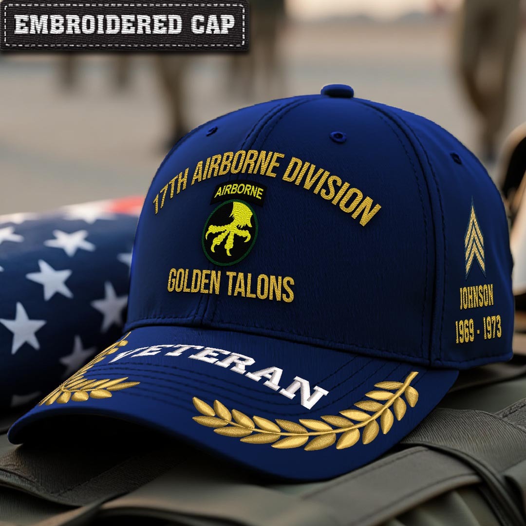 Cowgic U.S. Army 17th Airborne Division Embroidered Classic Structured Cap - Embroidered Cap for Veterans