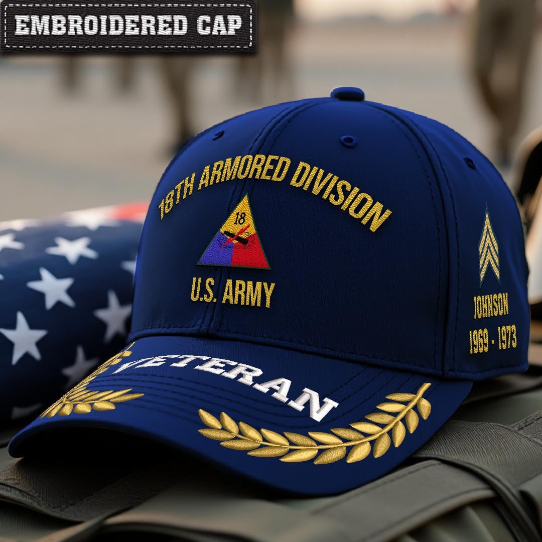 Cowgic U.S. Army 18th Armored Division Embroidered Classic Structured Cap - Embroidered Cap for Veterans