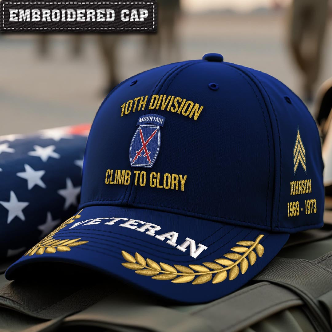 Cowgic U.S. Army 10th Division Embroidered Classic Structured Cap - Embroidered Cap for Veterans