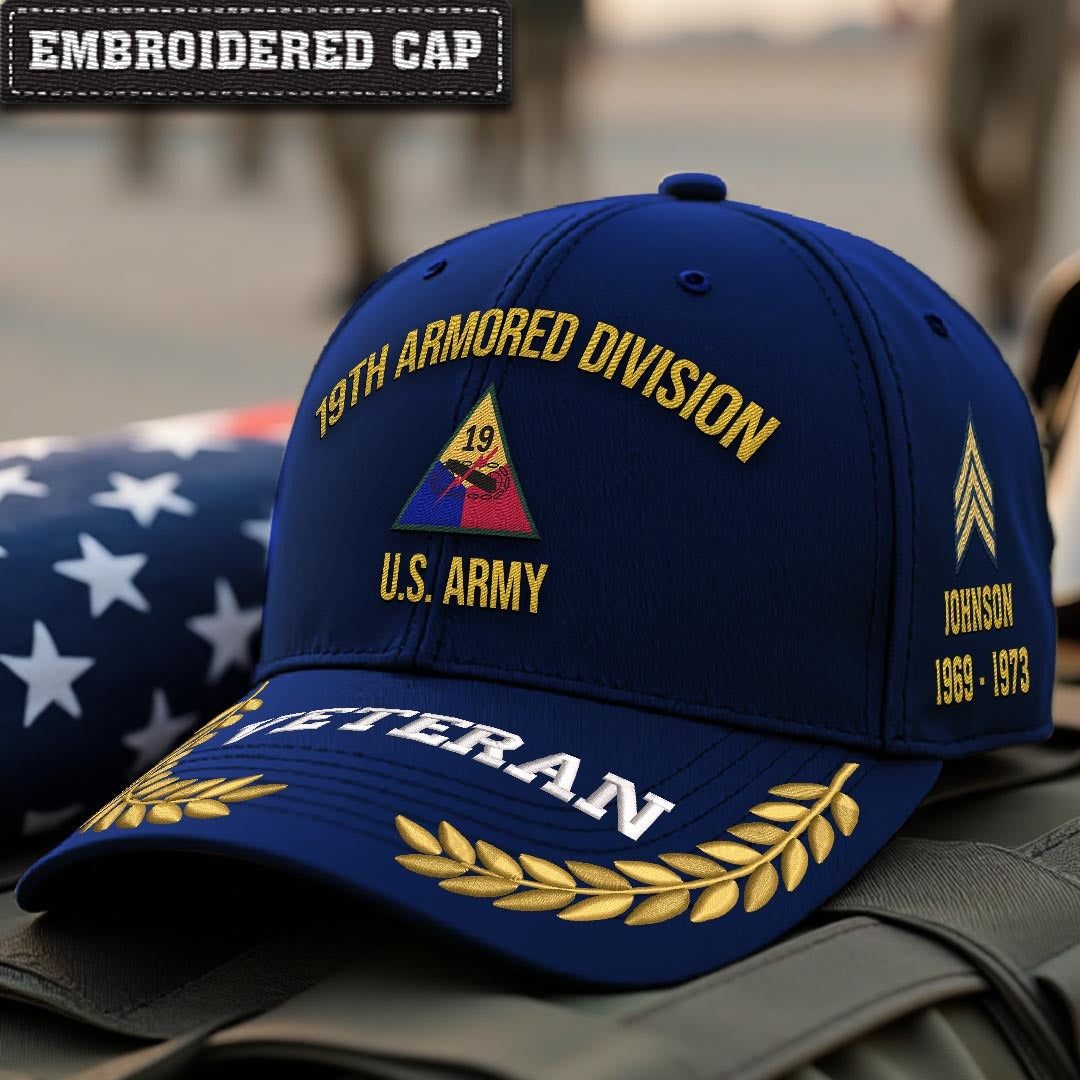 Cowgic U.S. Army 19th Armored Division Embroidered Classic Structured Cap - Embroidered Cap for Veterans