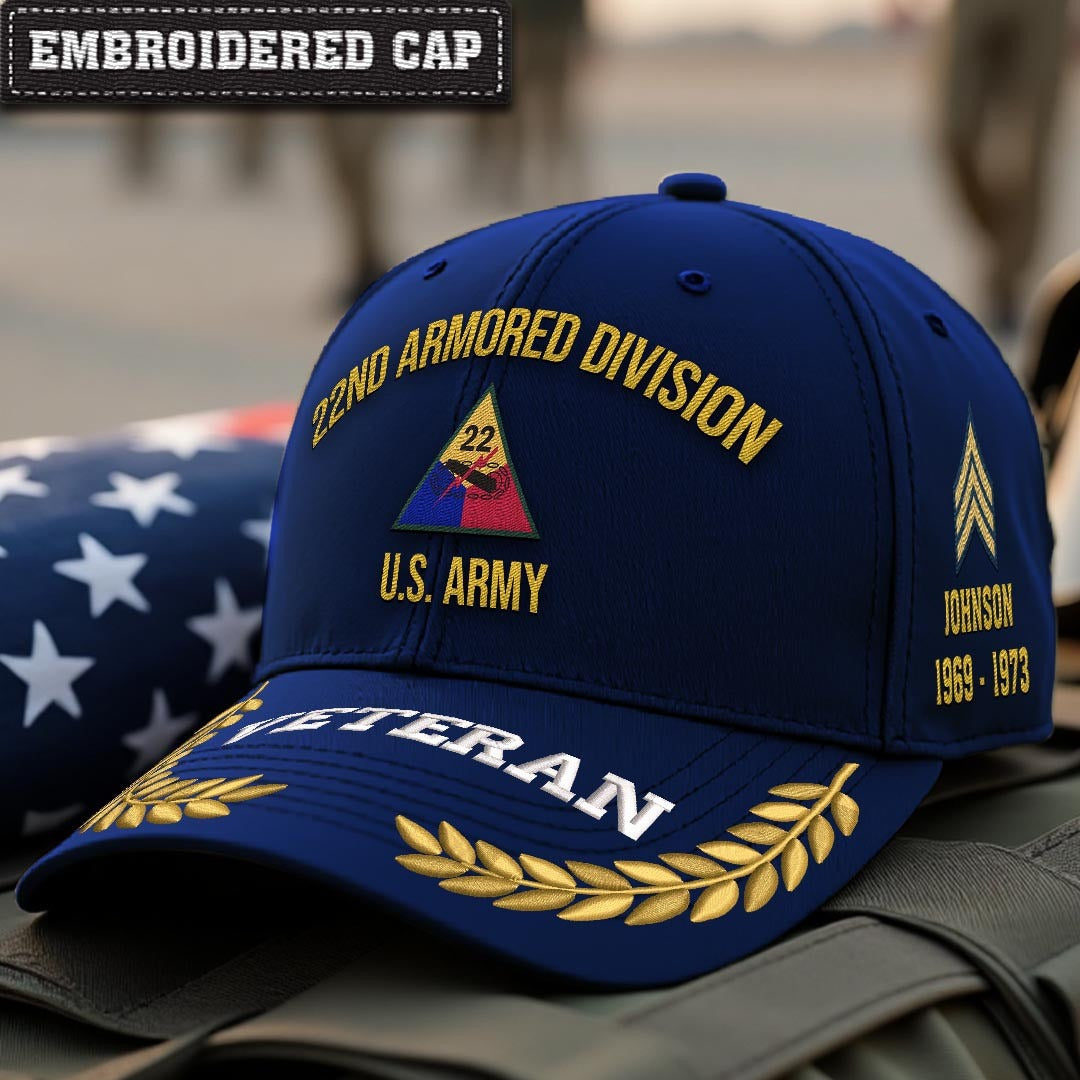 Cowgic U.S. Army 22nd Armored Division Embroidered Classic Structured Cap - Embroidered Cap for Veterans