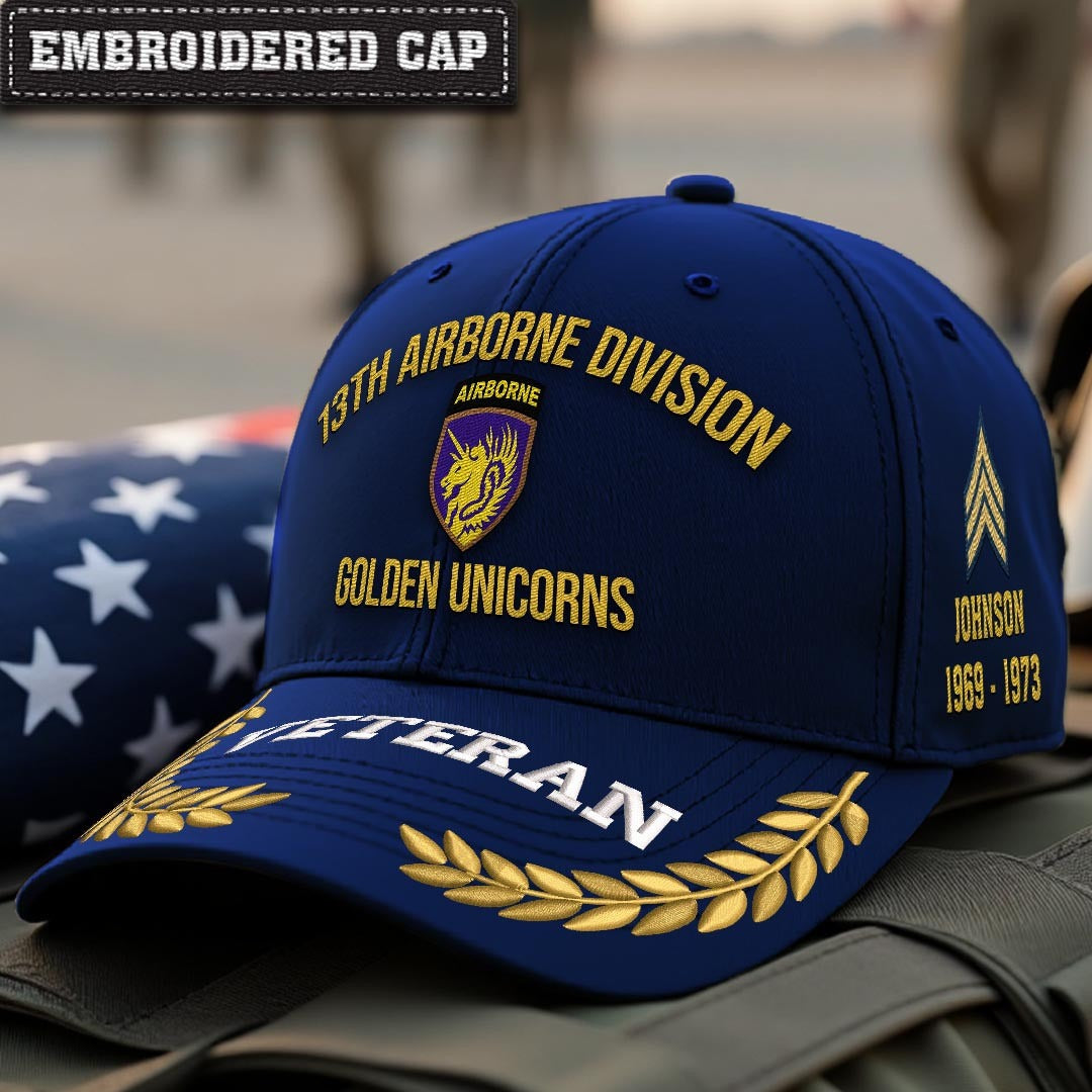 Cowgic U.S. Army 13th Airborne Division Embroidered Classic Structured Cap - Embroidered Cap for Veterans