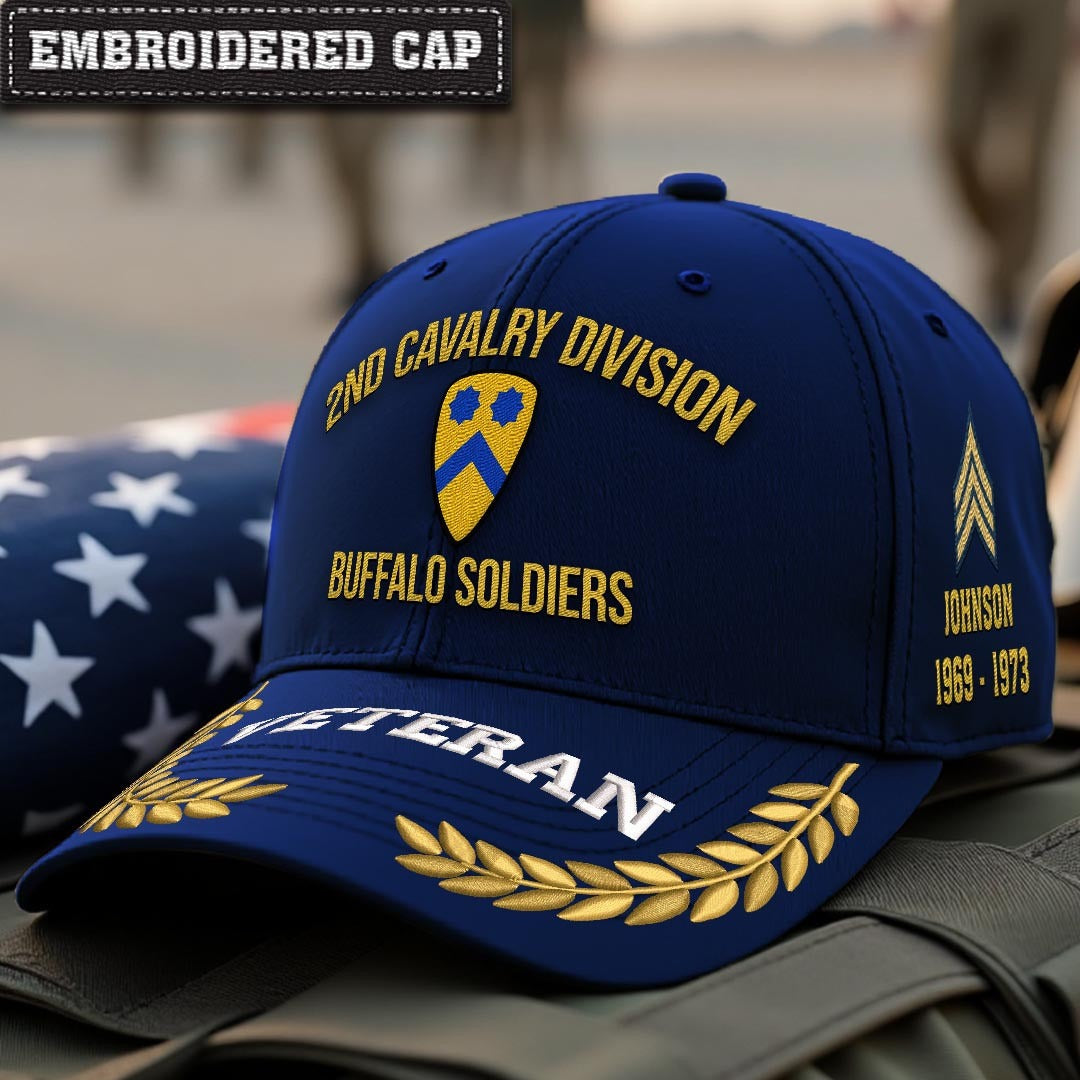 Cowgic U.S. Army 2nd Cavalry Division Embroidered Classic Structured Cap - Embroidered Cap for Veterans