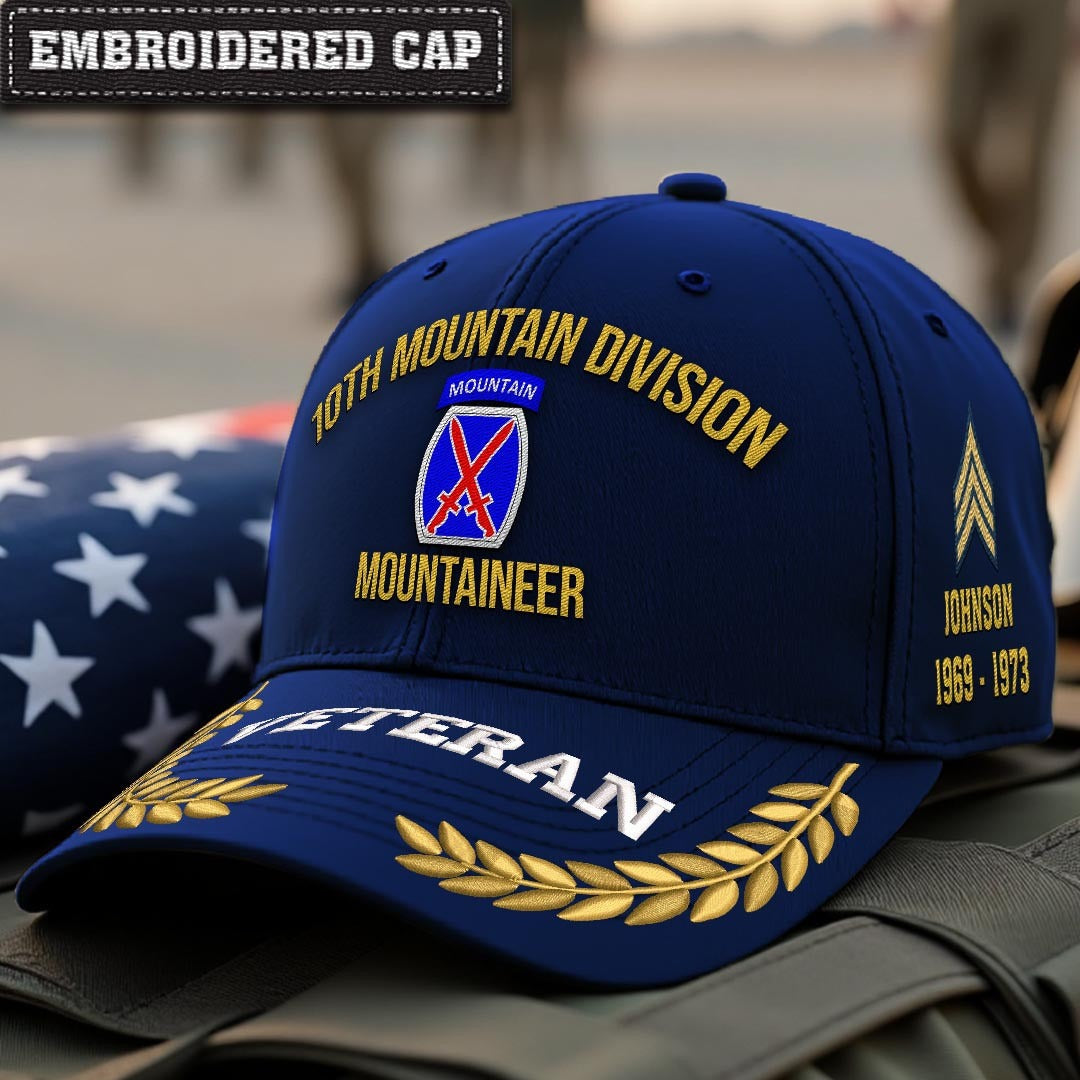 Cowgic U.S. Army 10th Mountain Division Embroidered Classic Structured Cap - Embroidered Cap for Veterans