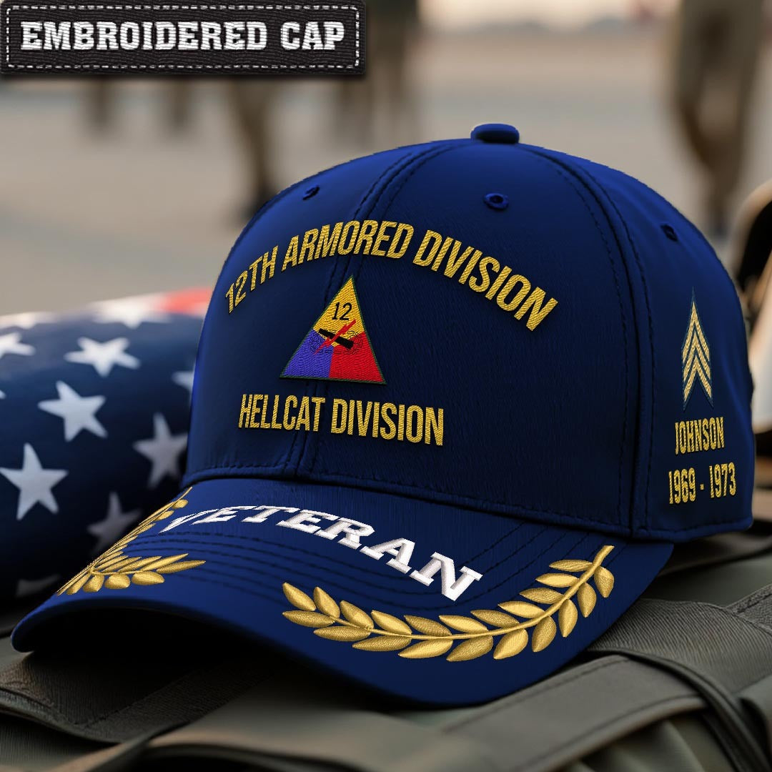 Cowgic U.S. Army 12th Armored Division Embroidered Classic Structured Cap - Embroidered Cap for Veterans