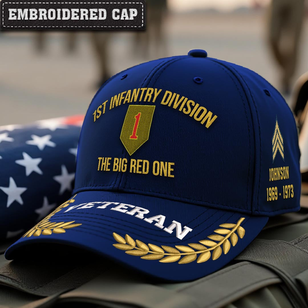 Cowgic U.S. Army 1st Infantry Division Embroidered Classic Structured Cap - Embroidered Cap for Veterans
