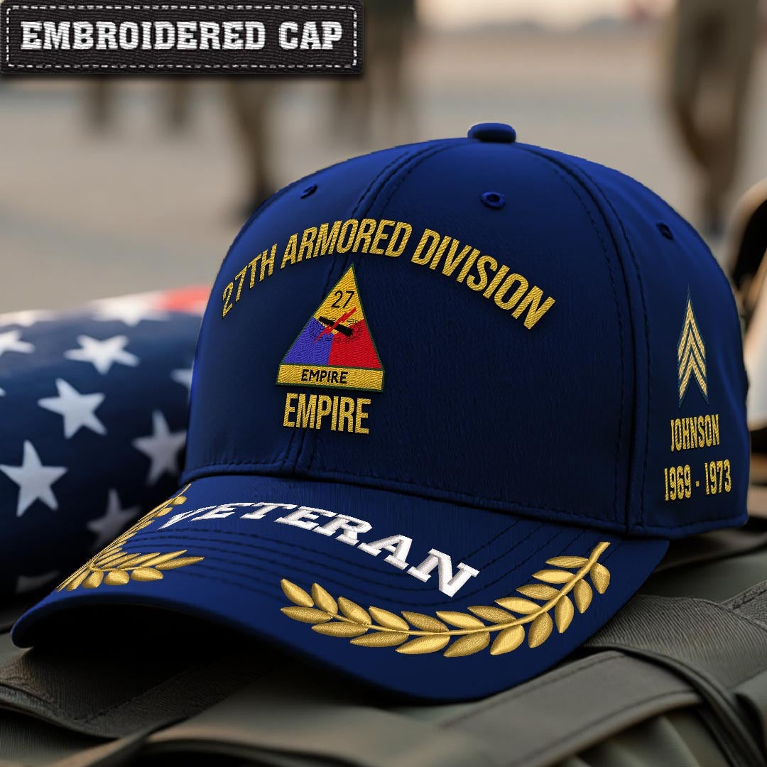 Cowgic U.S. Army 27th Armored Division Embroidered Classic Structured Cap - Embroidered Cap for Veterans