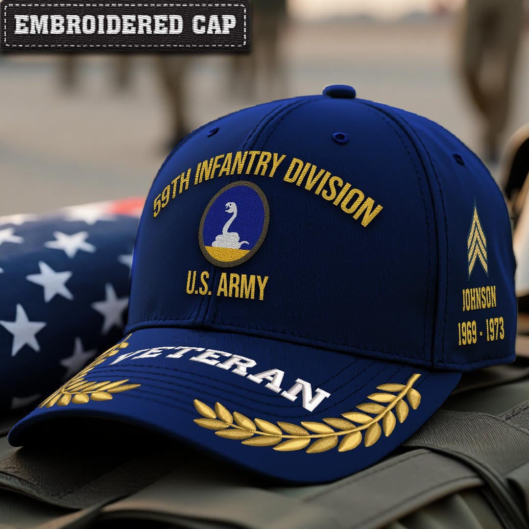 Cowgic U.S. Army 59th Infantry Division Embroidered Classic Structured Cap - Embroidered Cap for Veterans