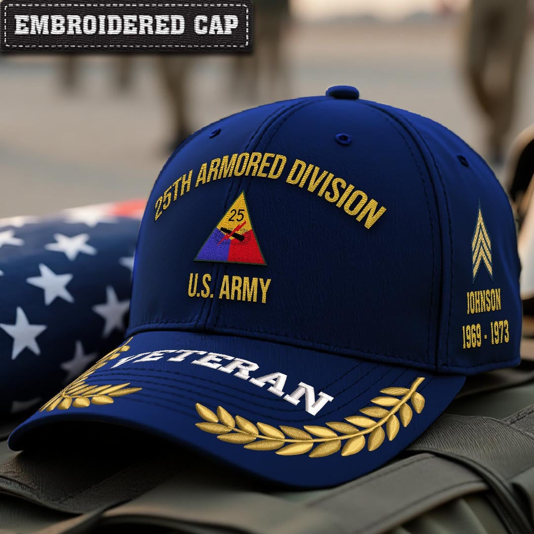 Cowgic U.S. Army 25th Armored Division Embroidered Classic Structured Cap - Embroidered Cap for Veterans