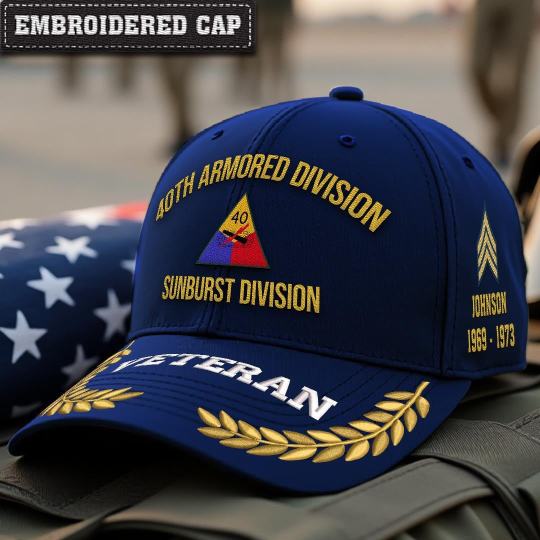 Cowgic U.S. Army 40th Armored Division Embroidered Classic Structured Cap - Embroidered Cap for Veterans