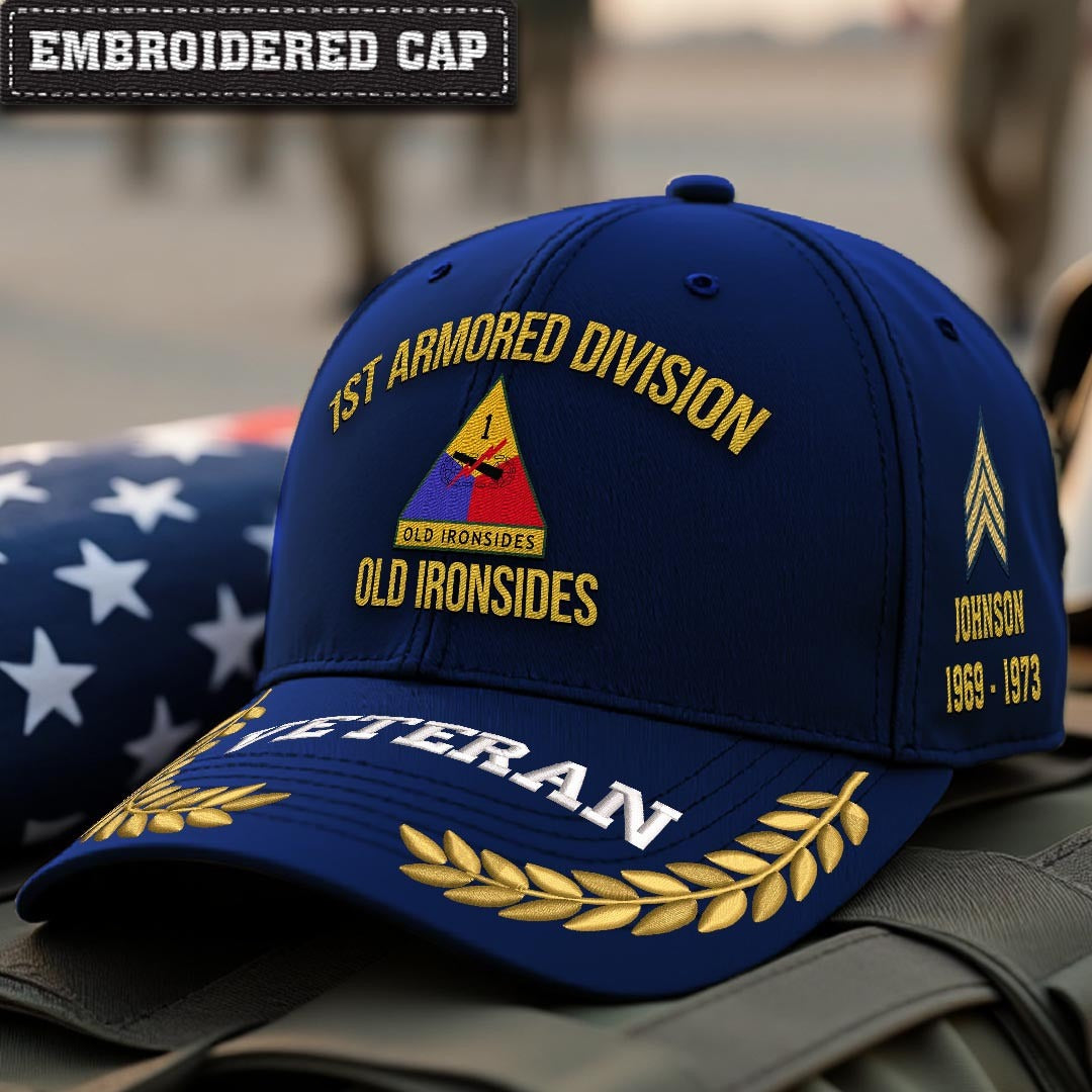 Cowgic U.S. Army 1st Armored Division Embroidered Classic Structured Cap - Embroidered Cap for Veterans