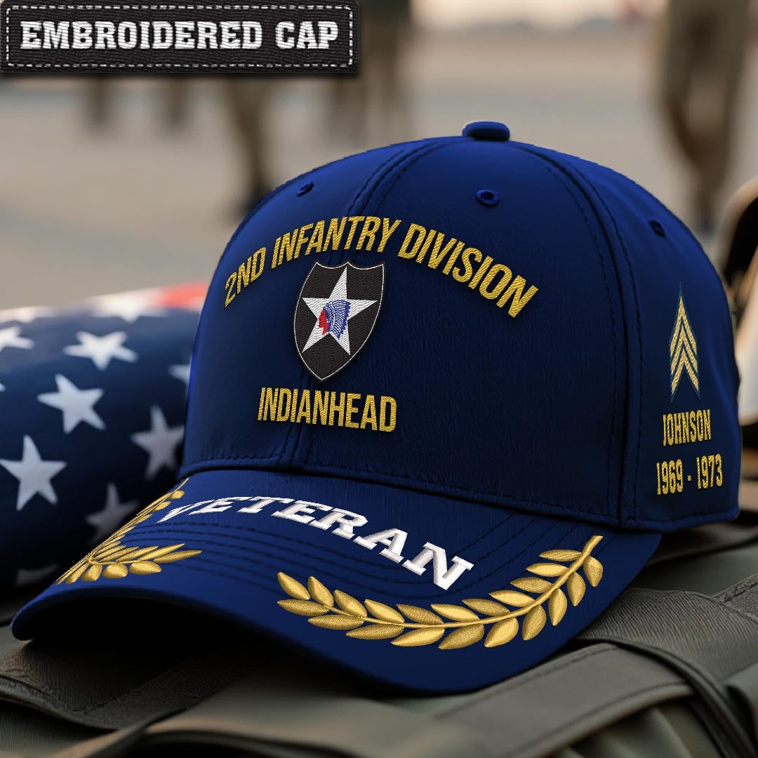 Cowgic U.S. Army 2nd Infantry Division Embroidered Classic Structured Cap - Embroidered Cap for Veterans