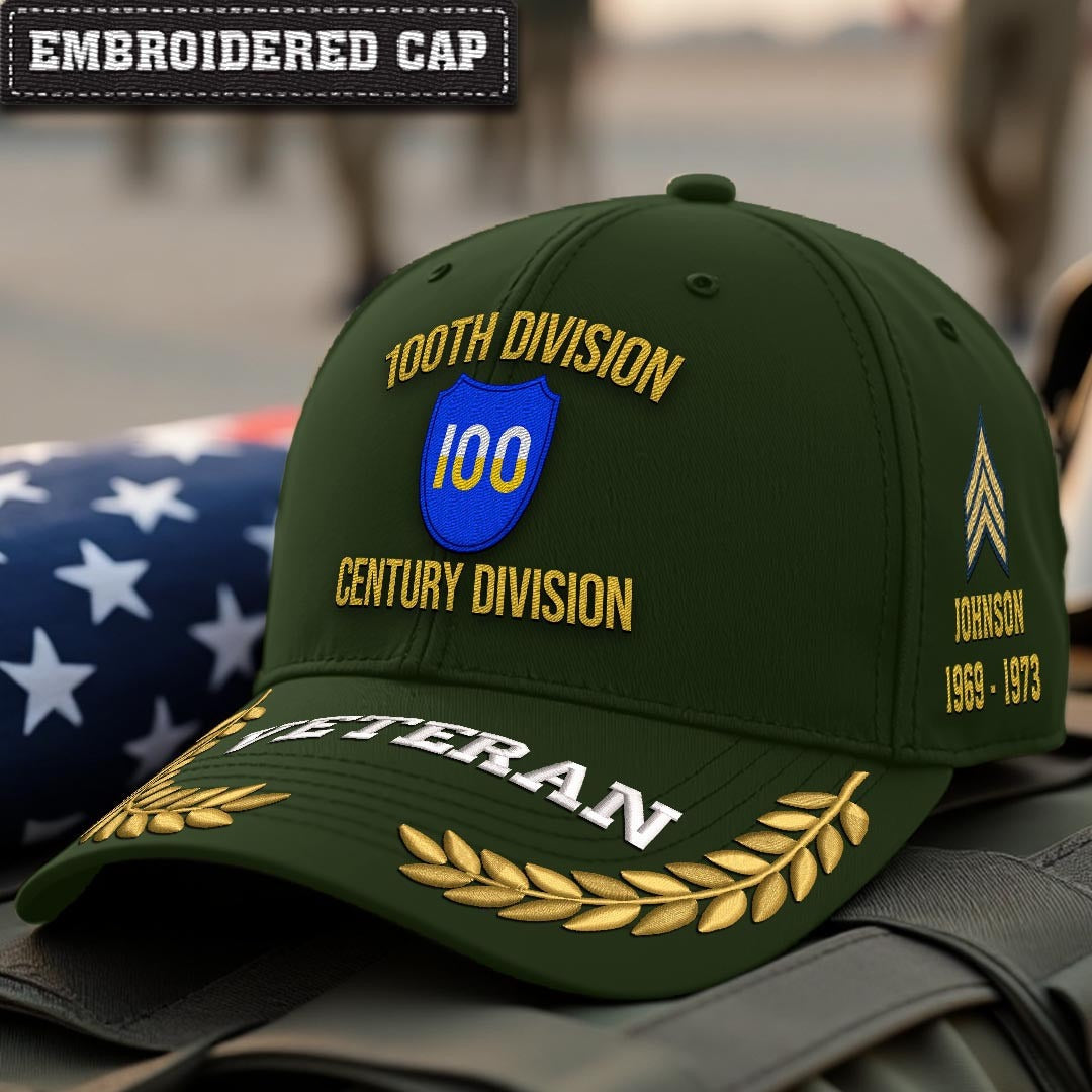 Cowgic U.S. Army 100th Division Embroidered Classic Structured Cap - Embroidered Cap for Veterans