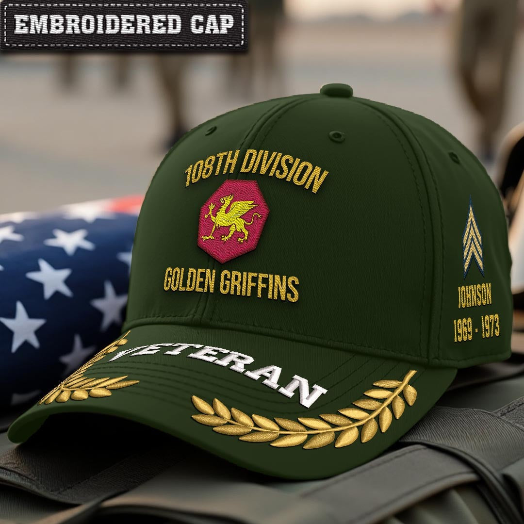 Cowgic U.S. Army 108th Division Embroidered Classic Structured Cap - Embroidered Cap for Veterans