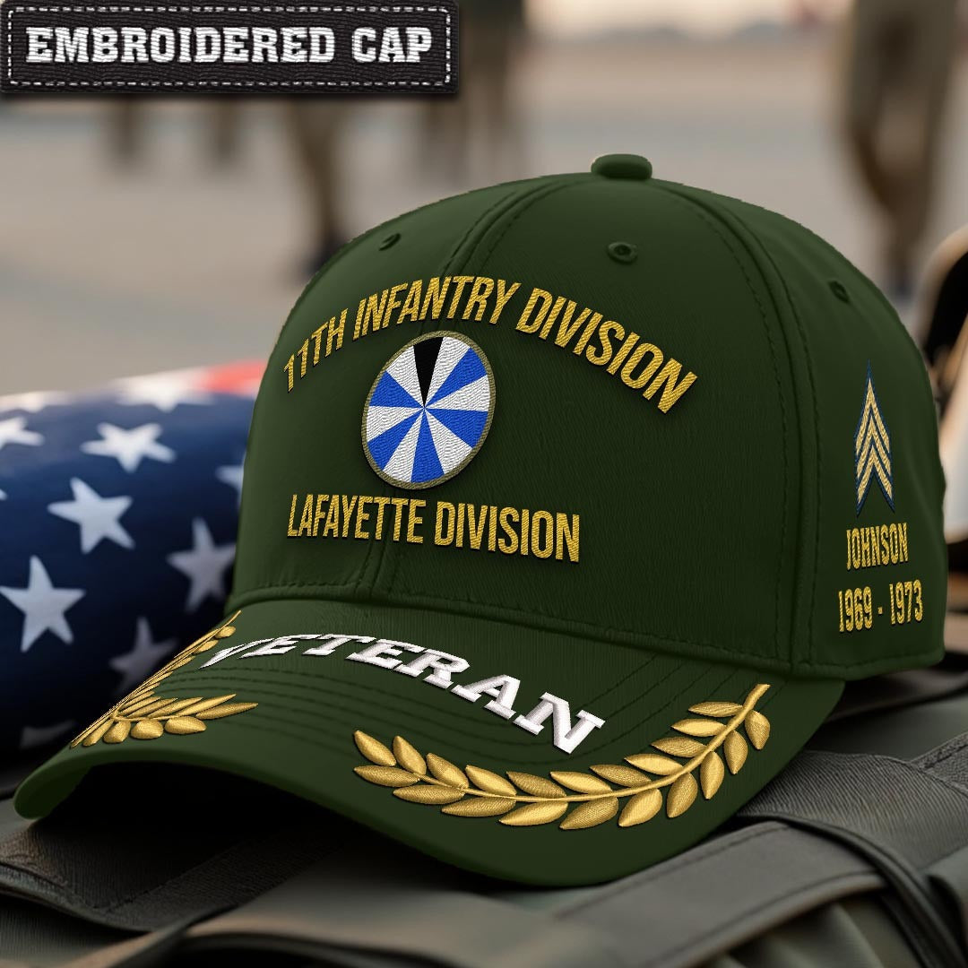 Cowgic U.S. Army 11th Infantry Division Embroidered Classic Structured Cap - Embroidered Cap for Veterans
