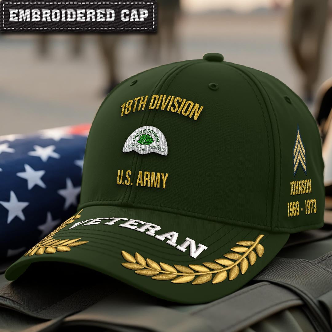 Cowgic U.S. Army 18th Division Embroidered Classic Structured Cap - Embroidered Cap for Veterans