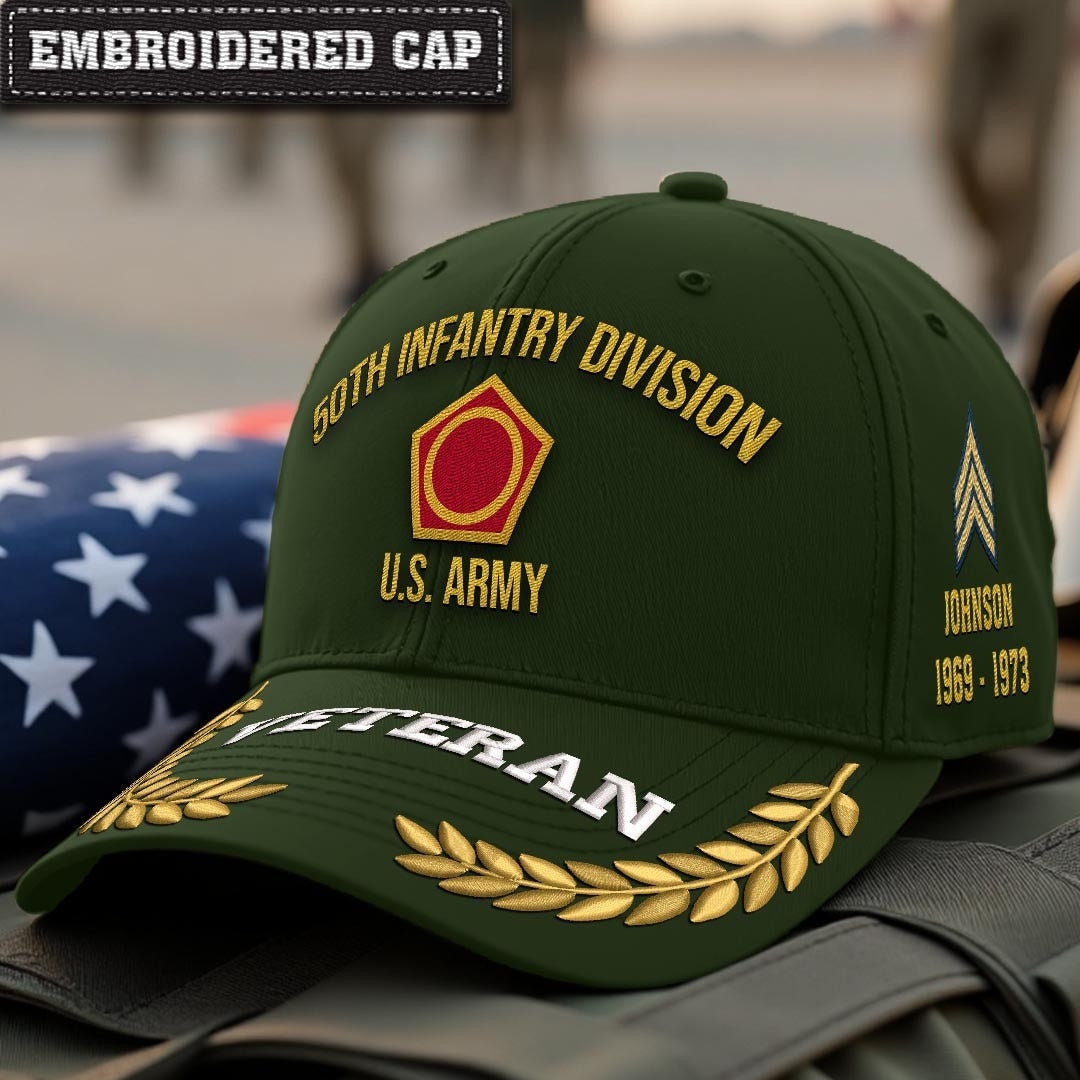 Cowgic U.S. Army 50th Infantry Division Embroidered Classic Structured Cap - Embroidered Cap for Veterans
