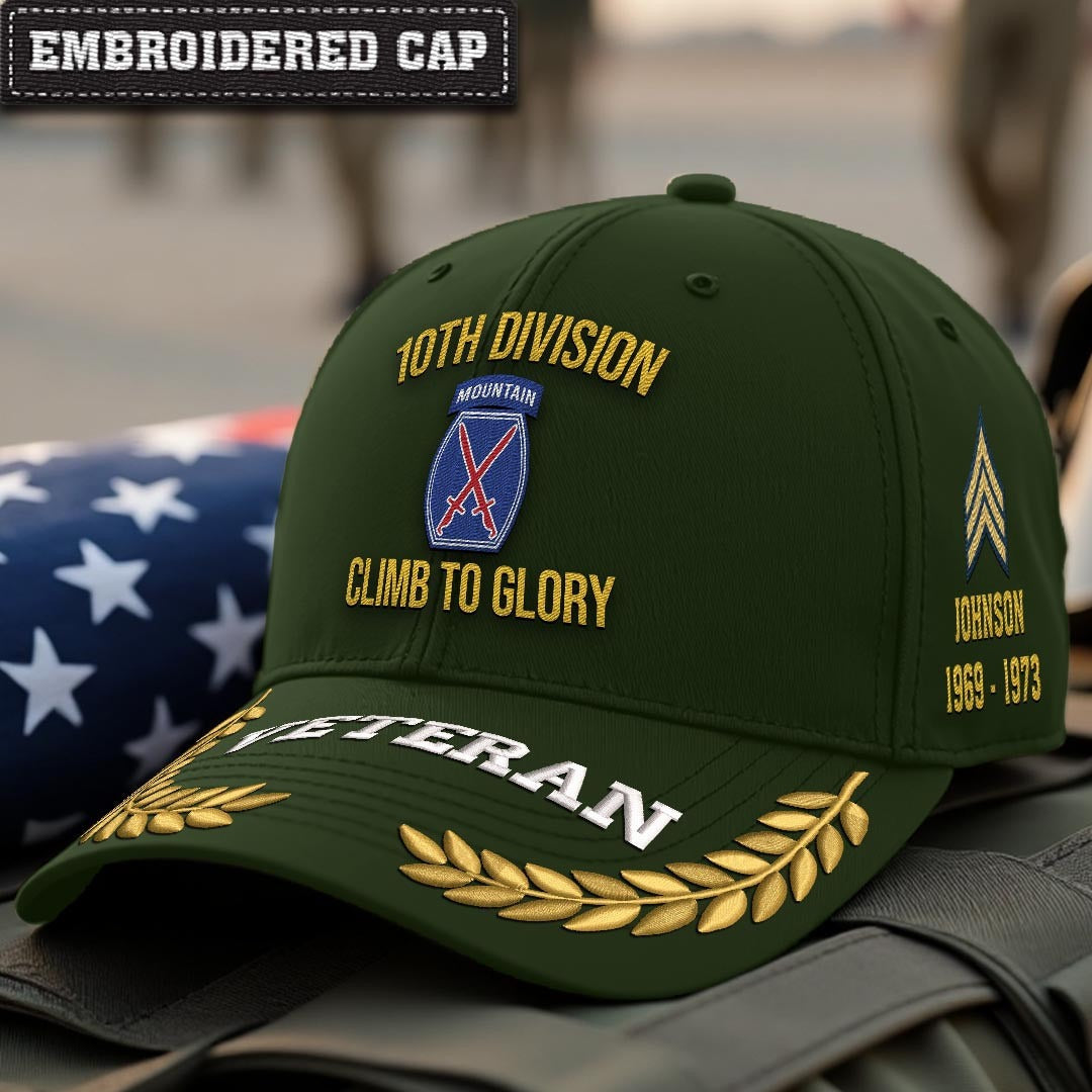 Cowgic U.S. Army 10th Division Embroidered Classic Structured Cap - Embroidered Cap for Veterans
