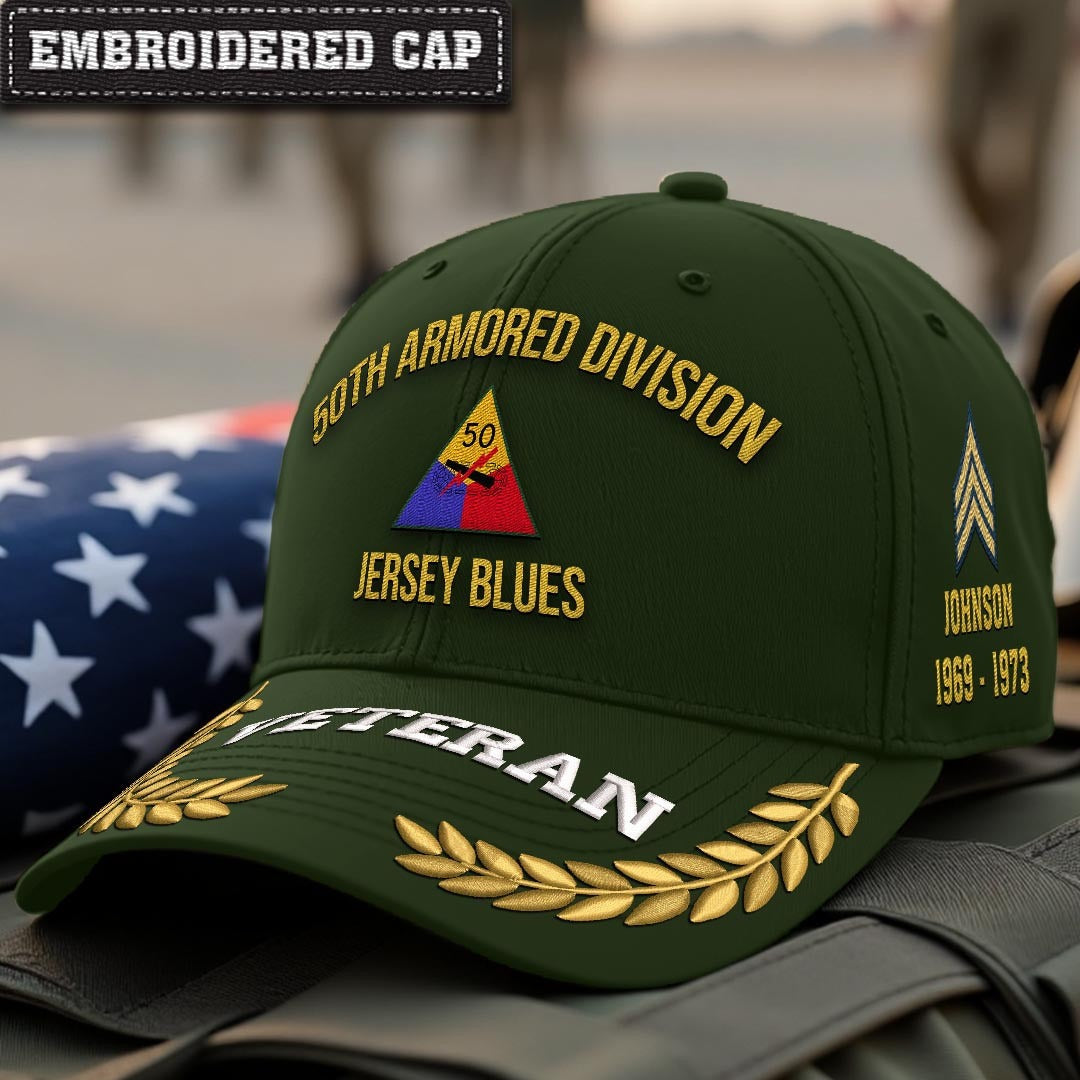 Cowgic Army 50th Armored Division Embroidered Classic Structured Cap - Embroidered Cap for Veterans