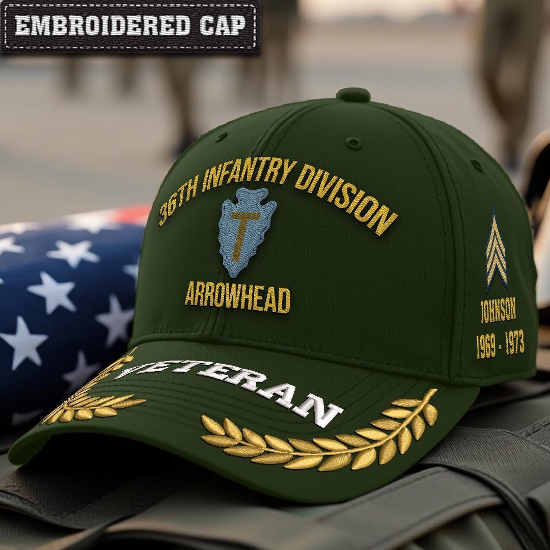 Cowgic U.S. Army 36th Infantry Division Embroidered Classic Structured Cap - Embroidered Cap for Veterans