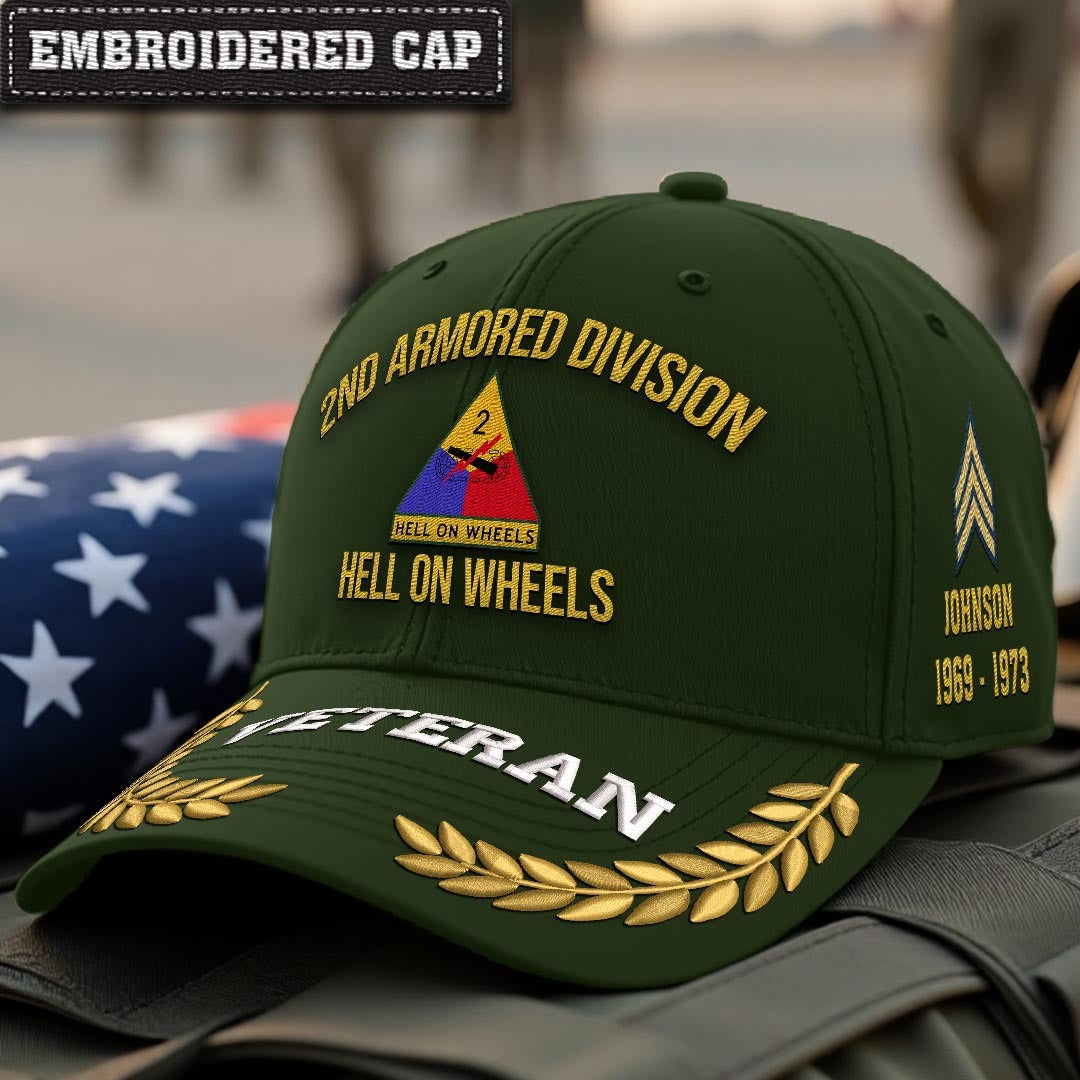 Cowgic U.S. Army 2nd Armored Division Embroidered Classic Structured Cap - Embroidered Cap for Veterans