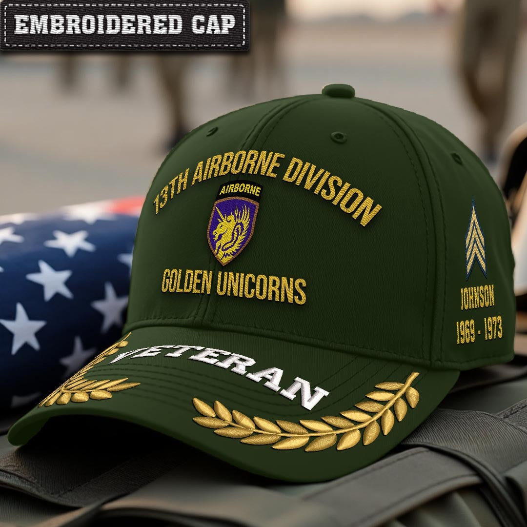 Cowgic U.S. Army 13th Airborne Division Embroidered Classic Structured Cap - Embroidered Cap for Veterans