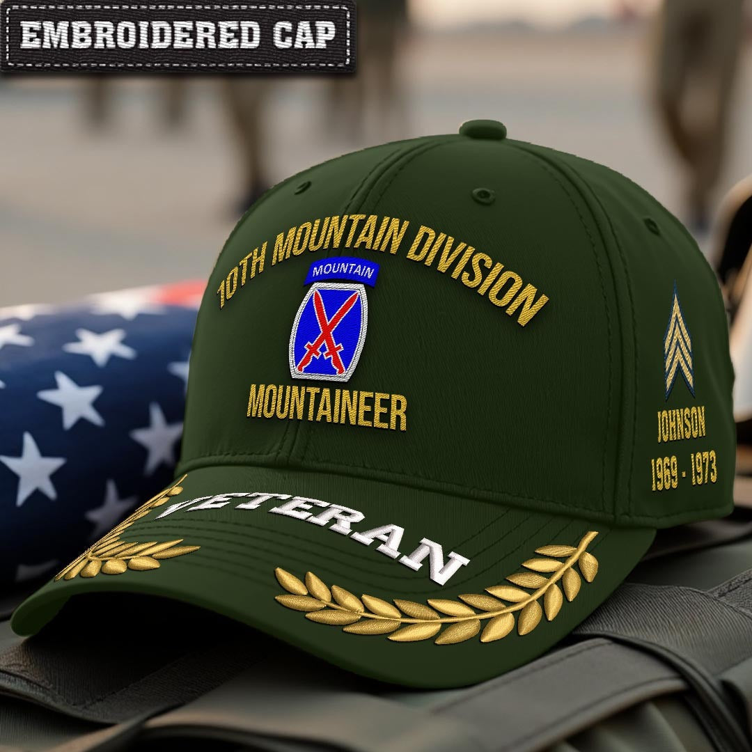 Cowgic U.S. Army 10th Mountain Division Embroidered Classic Structured Cap - Embroidered Cap for Veterans