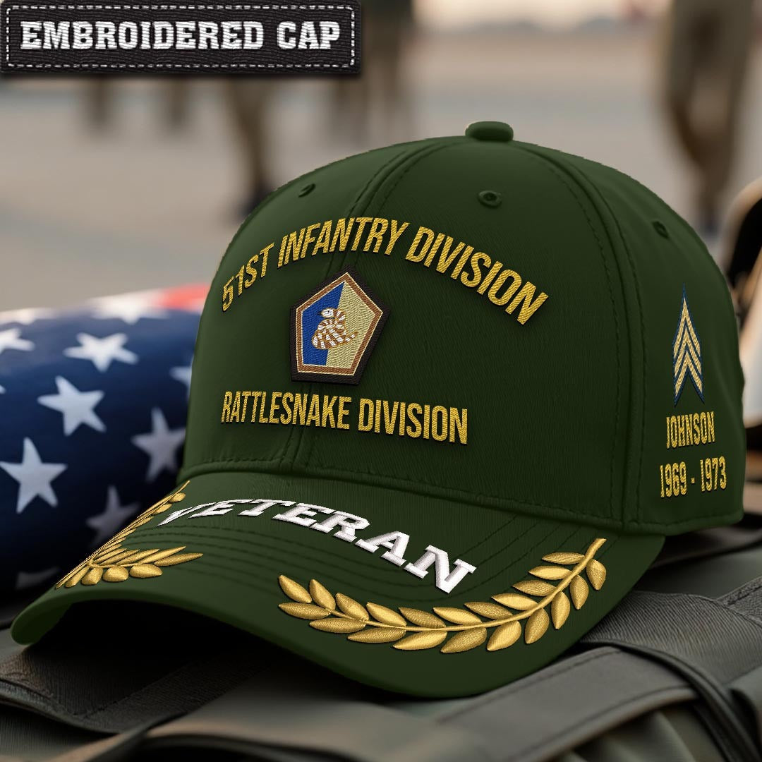 Cowgic U.S. Army 51st Infantry Division Embroidered Classic Structured Cap - Embroidered Cap for Veterans