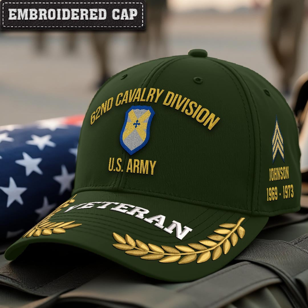 Cowgic U.S. Army 62nd Cavalry Division Embroidered Classic Structured Cap - Embroidered Cap for Veterans
