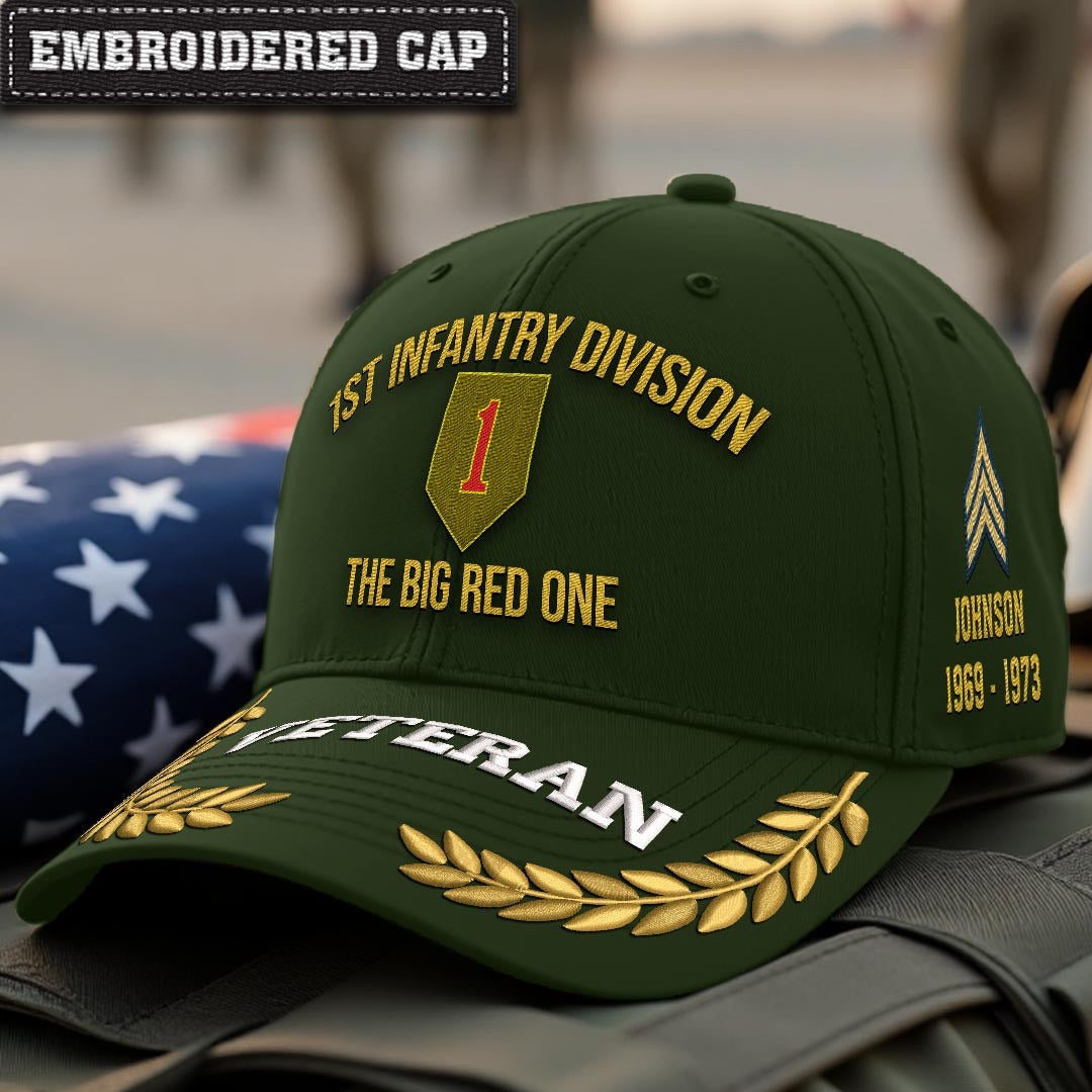 Cowgic U.S. Army 1st Infantry Division Embroidered Classic Structured Cap - Embroidered Cap for Veterans